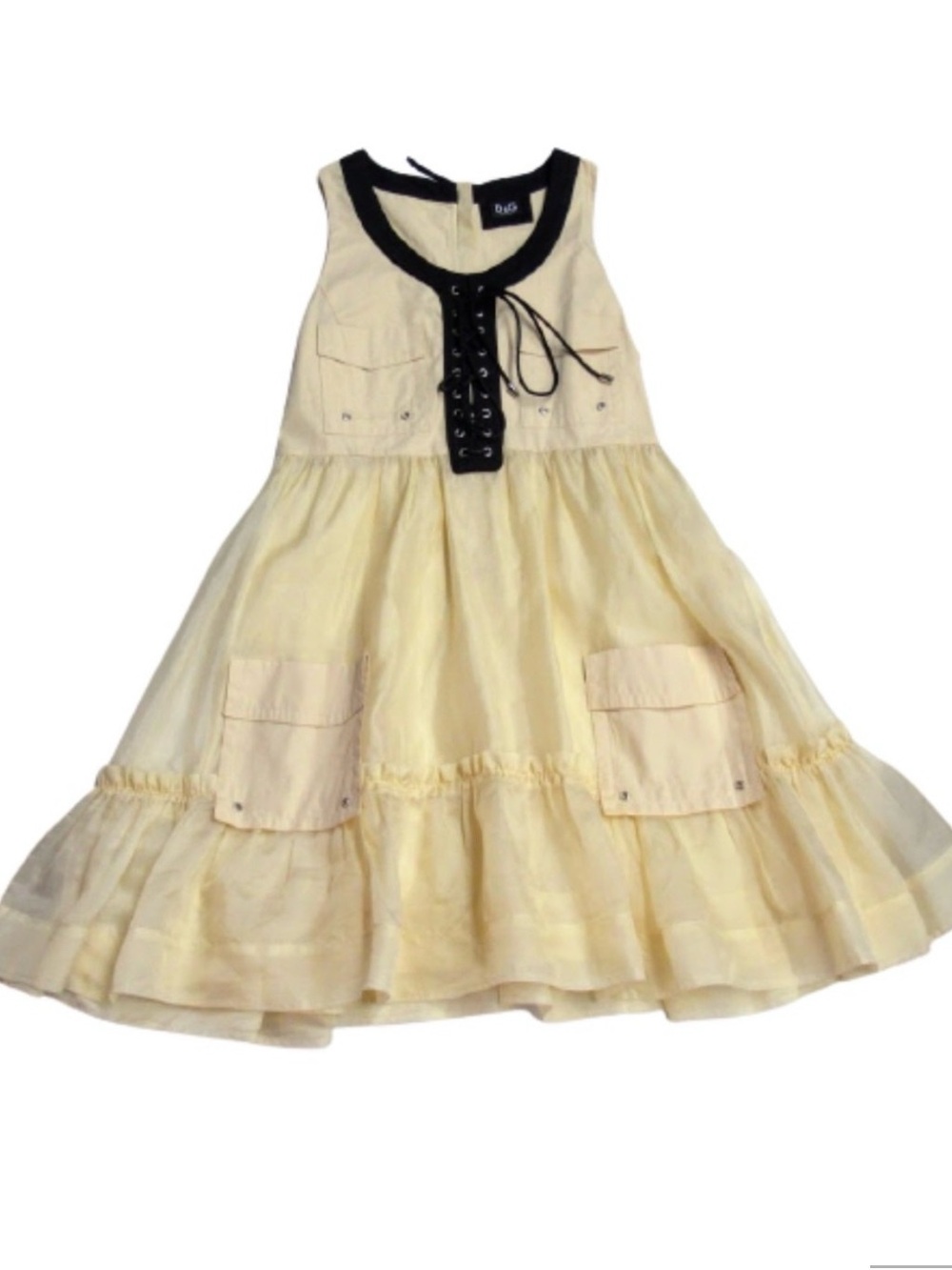 D&G vintage Cream Sleeveless Lace-Up Pocket Dress